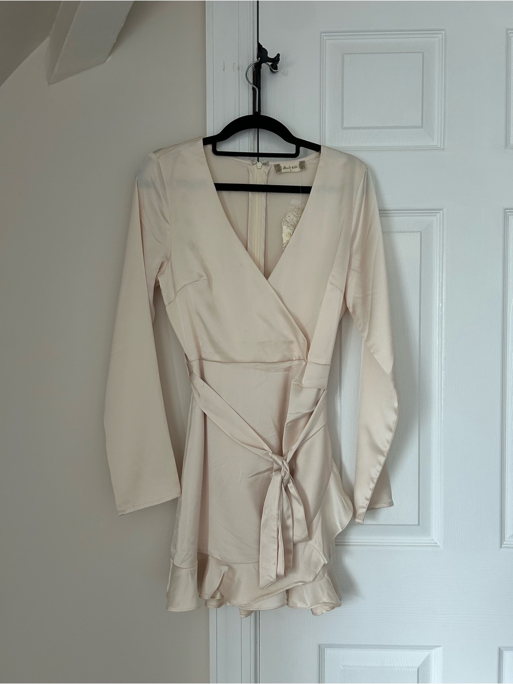 NWT Altar’d State Ivory Satin Wrap Mini Dress Size S